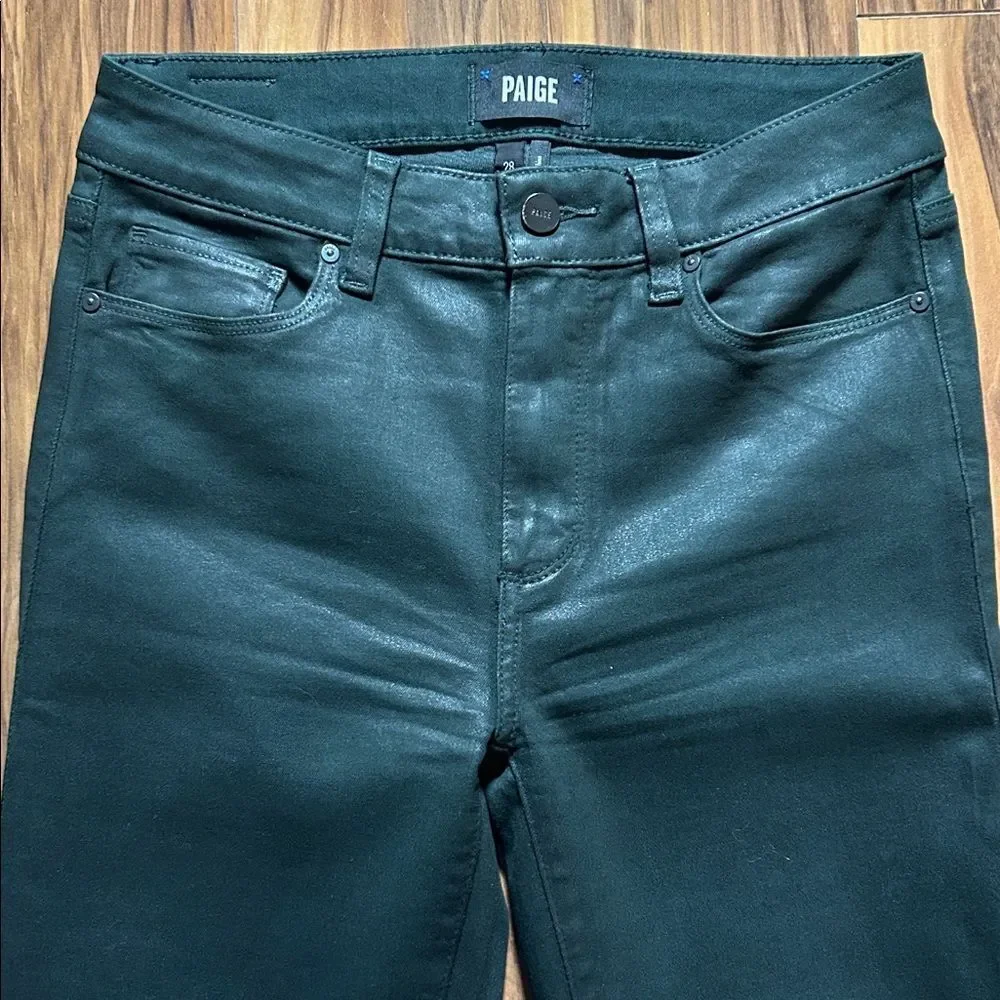 PAIGE Faux Leather Dark Green Hoxton Ankle Jeans